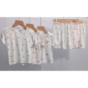 Bexiu's white and cold printed cotton shorts set for babies 6-19kg